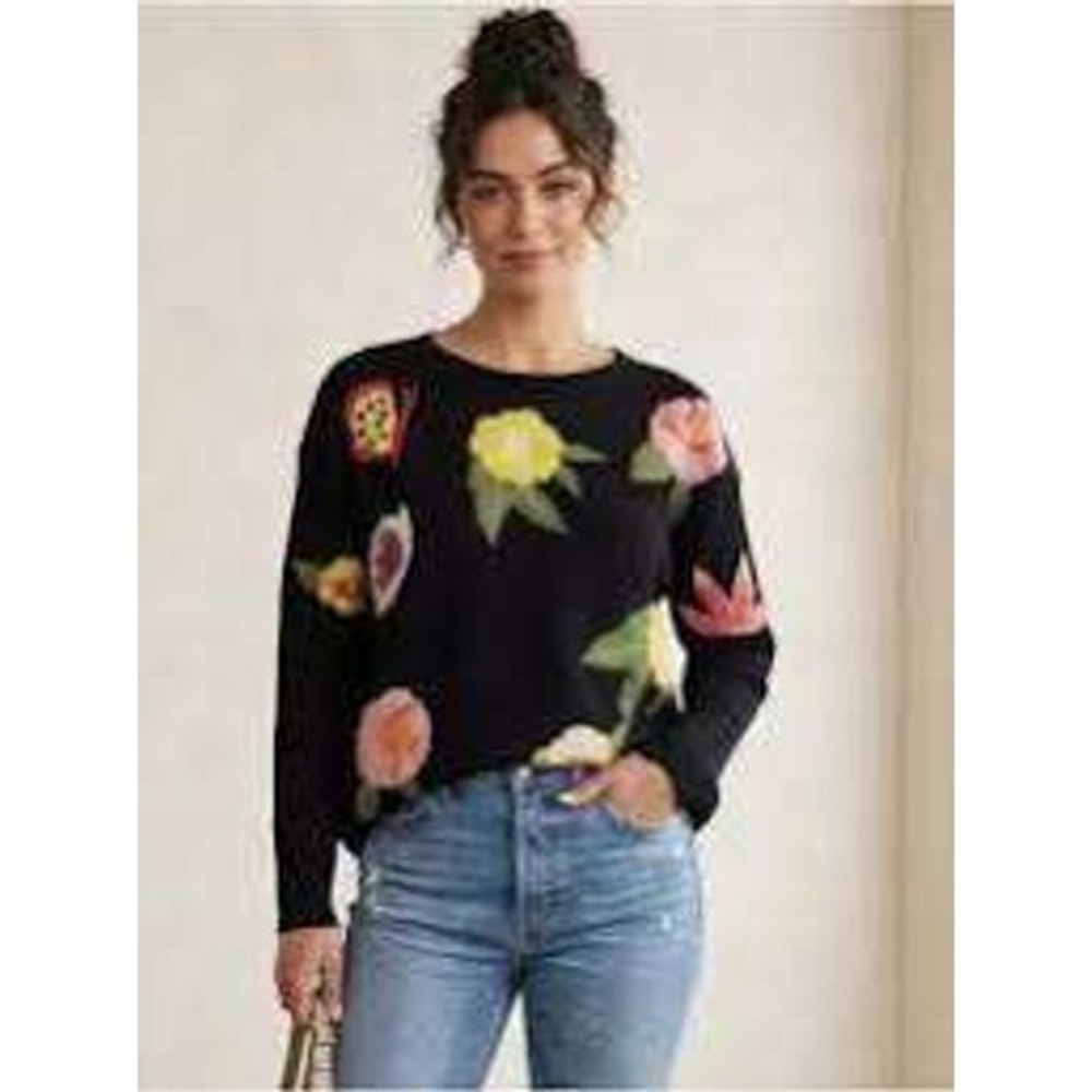 Gabby Isabella Sweater Womens S/M Black Floral Butterfly Felted Knit 522696